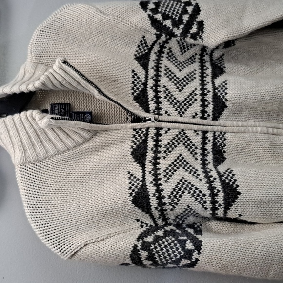 American Rag Zip-Up Sweater Acrylic Wool Blend Cream and Gray Size Large - Picture 2 of 6